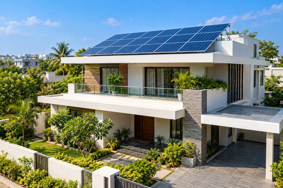 Residential rooftop solar installation illustration